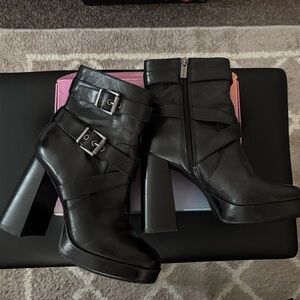 Vince Camuto Black Platform Buckle Ankle Boots